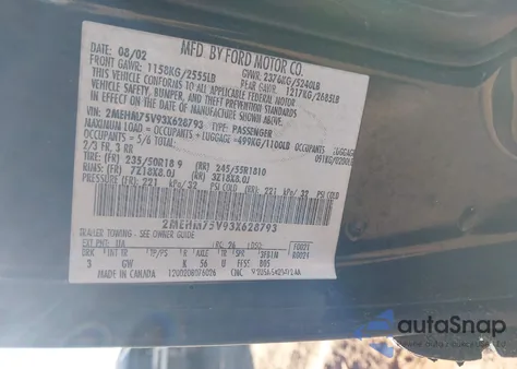 2003 Mercury Marauder from USA, damaged, VIN 2MEHM75V93X628793